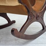 1960s, Scandinavian rocking chair, furniture velour, dark beech wood.