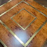 Coffee table in elm burl and brass vintage 1970s