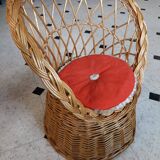 Set of 2 vintage 1970s rattan children's armchairs with orange cushions