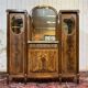 Art Deco buffet in mahogany, oak, and marble top.