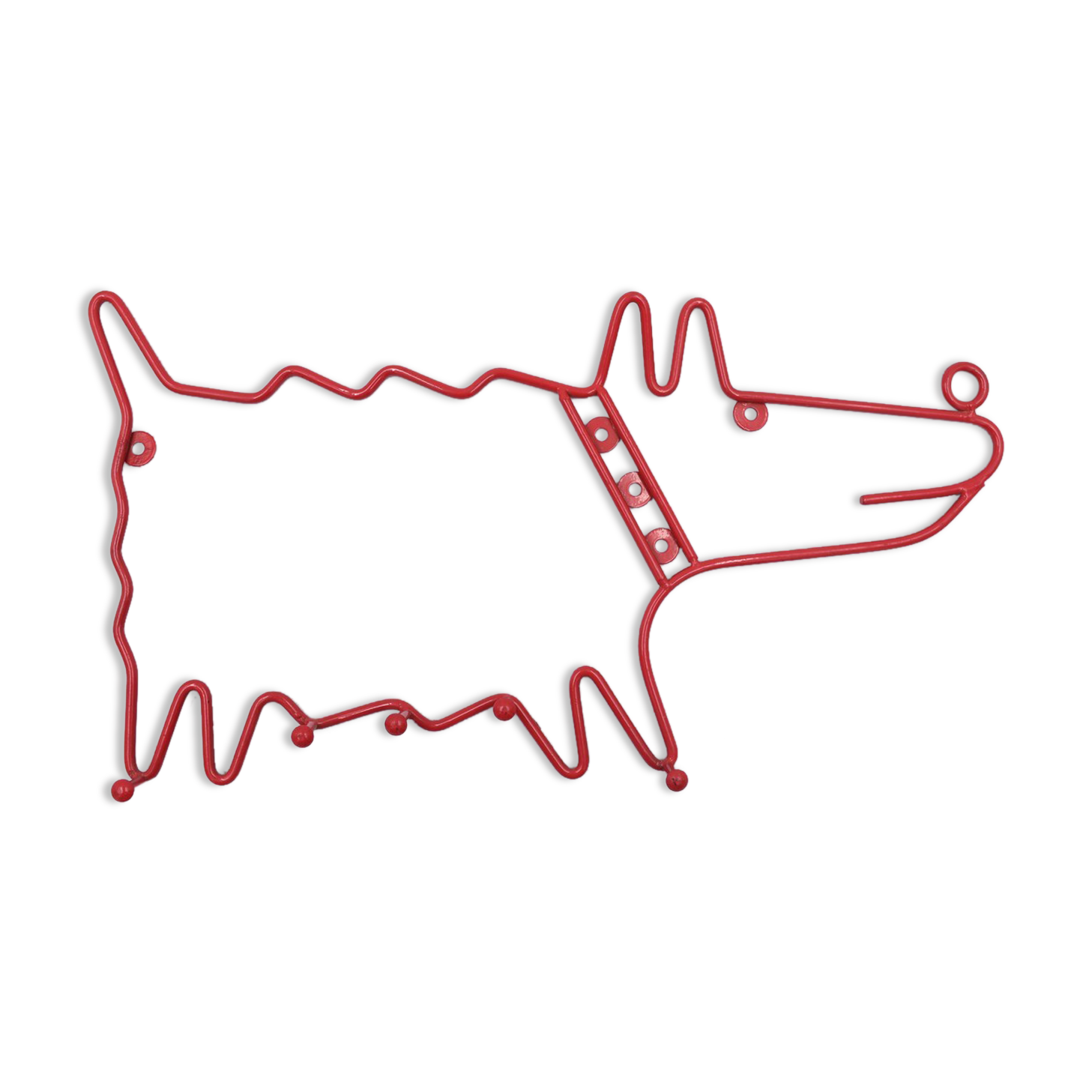 Vintage dog-shaped wall coat holder 90's Ikea red lacquered metal