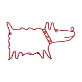 Porte manteau mural vintage en forme de chien 90's Ikea métal laqué rouge