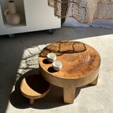 Quadripod coffee table in solid wood monoxyl natural color (dark)