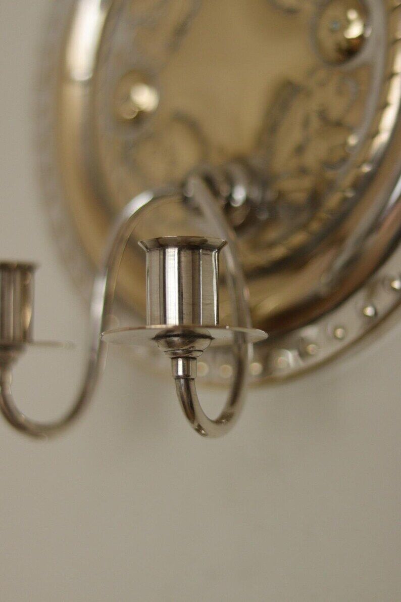 Pair of Vintage Silver/ Nickel Plated Swedish Sconce