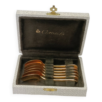 box of 6 golden mocha spoons Christofle model "Pearls"