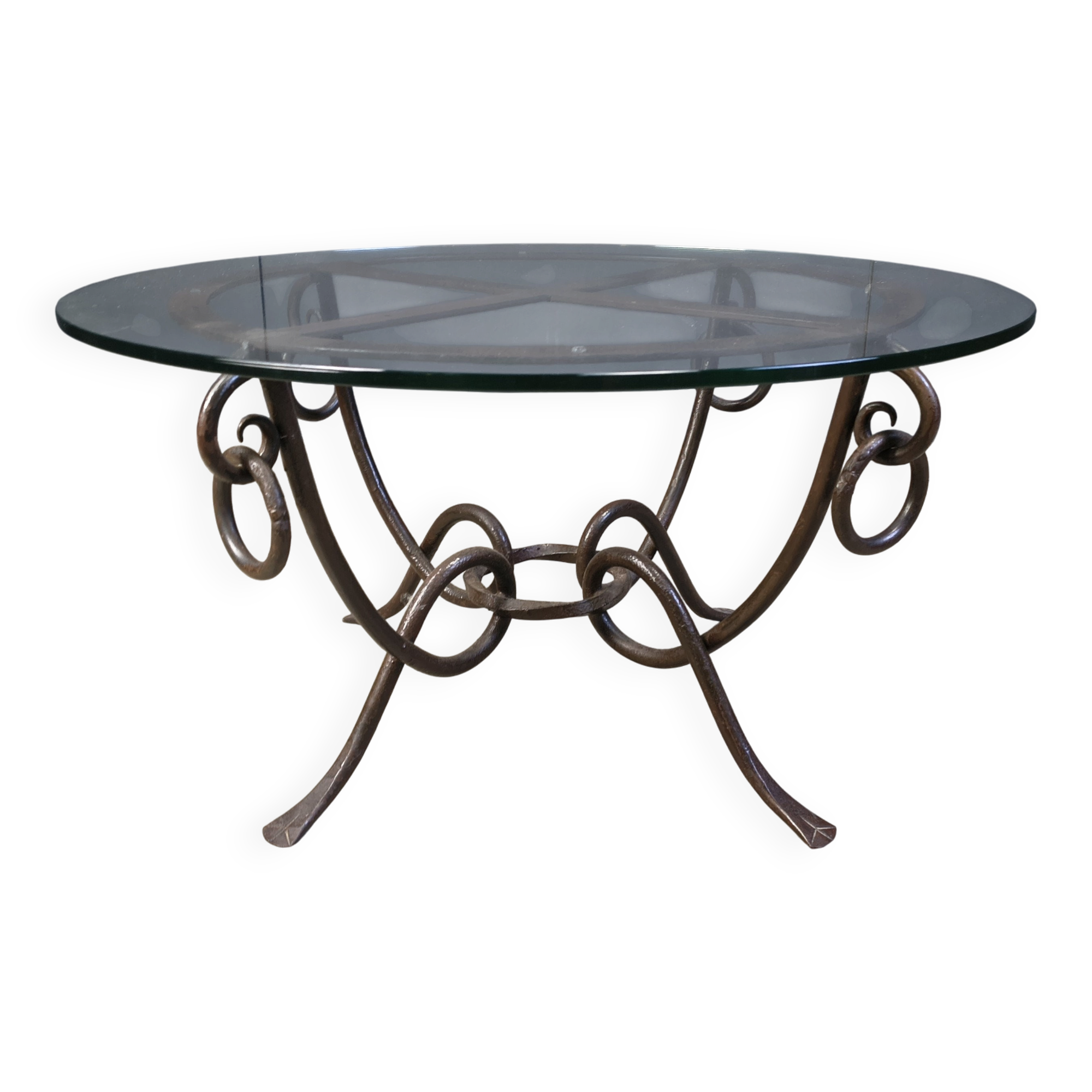 Table basse en fer forgé par René Drouet, années 1940.