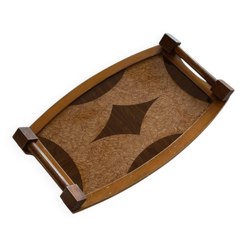 Plateau marqueterie en bois vintage - art déco