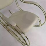 1960s rocking chair in brass and ecru imitation leather