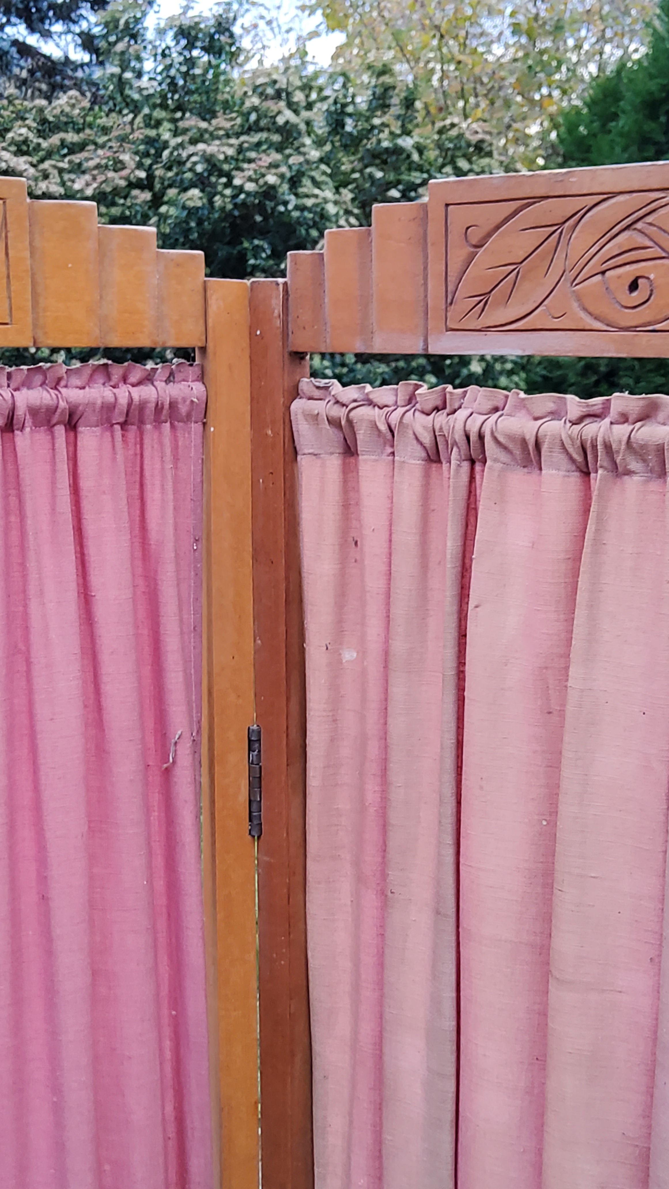 Art Deco screen 6 leaves in beech and fabrics of the 30s