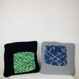 Paire de coussins en crochet vintage, années 70