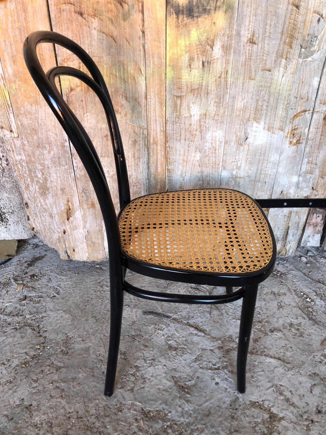 Bistrot wood & seat canned chair 70s vintage