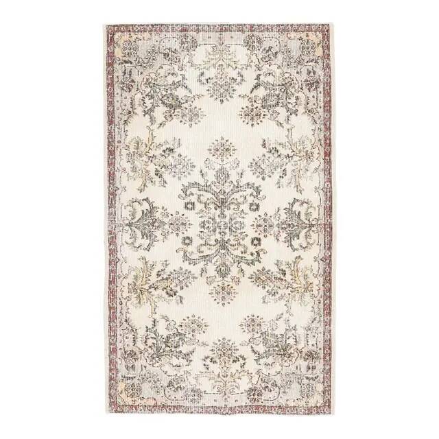 1970s Turkish Oushak Handmade Wool Cotton Beige Area Rug 120x207