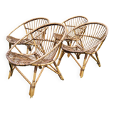 4 "shell" rattan armchairs 1960's