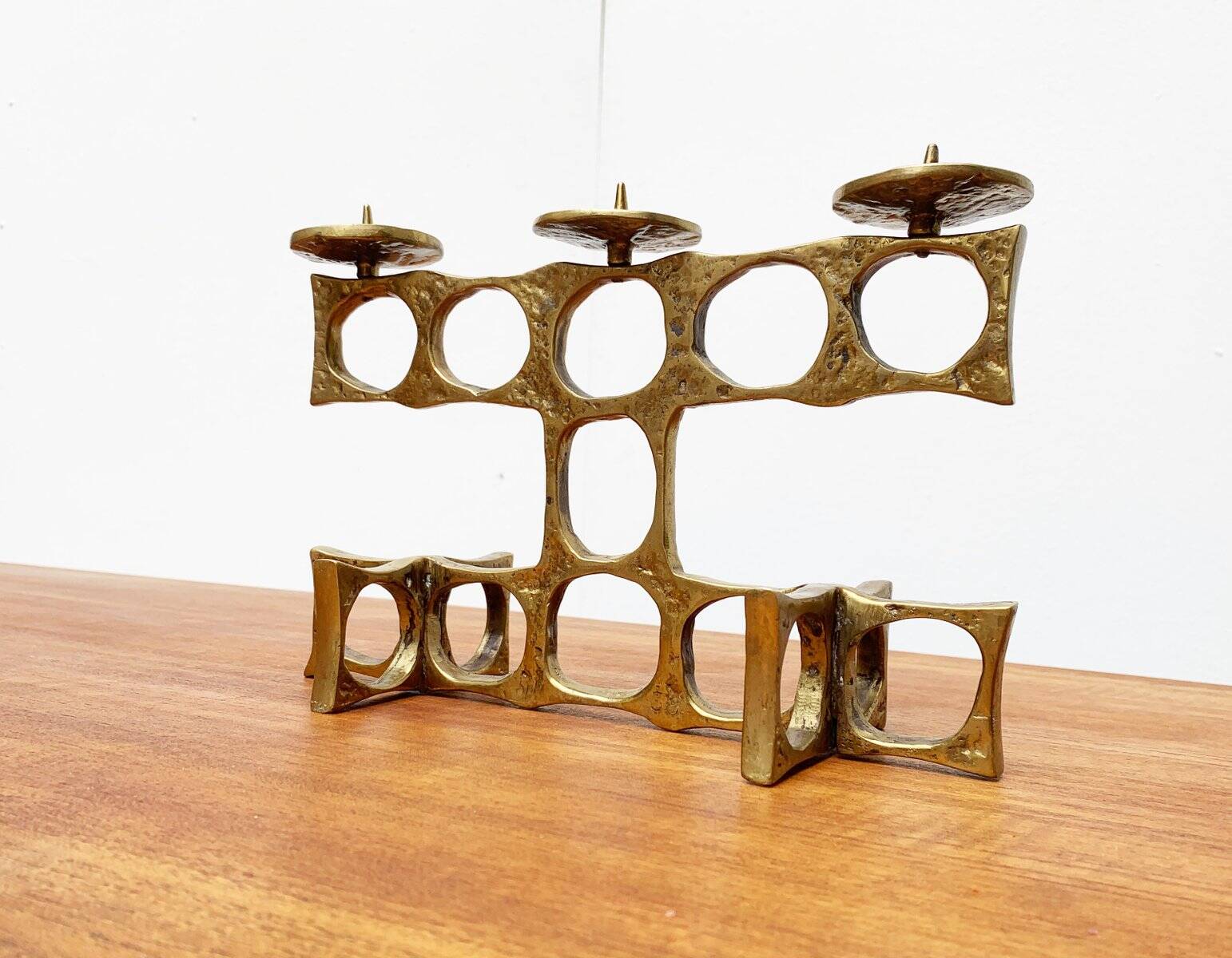 Brutalist metal candlestick from the mid-century by Heinz Goll