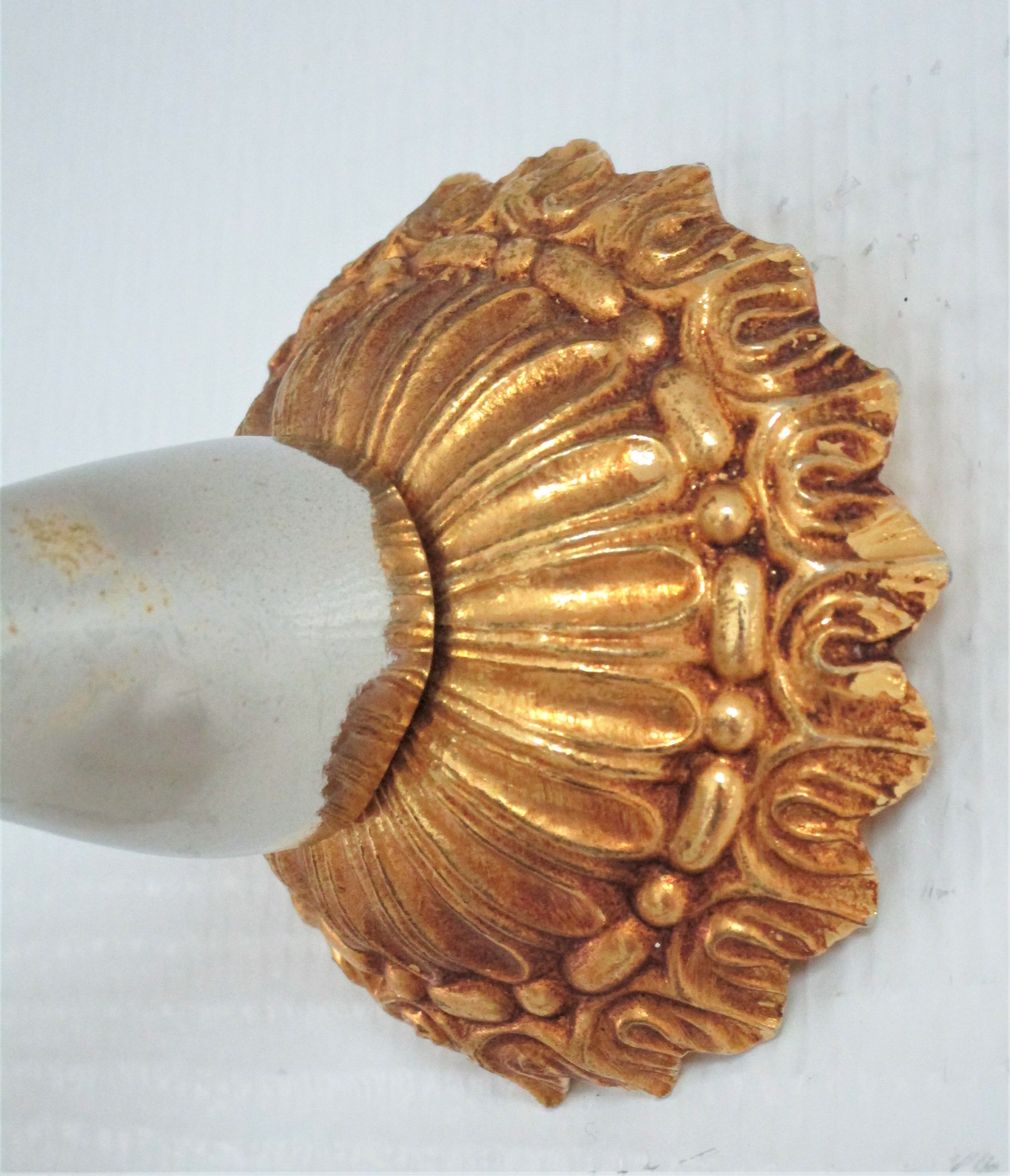 Hand sconce golden metal patinated opaline vintage