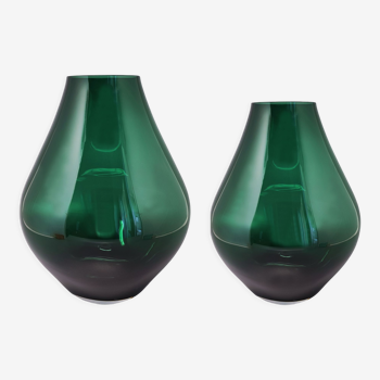 Paire de vases verts des années 1970 en verre de Murano par Dogi fabriqué en Italie