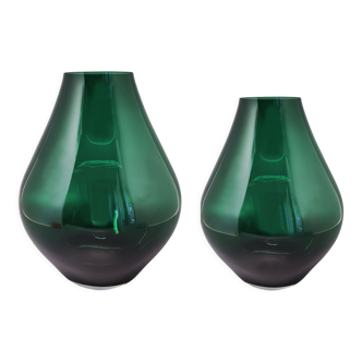 1970s green pair of vases in murano glass by Dogi made in Italy