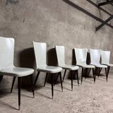 Set of 6 Baumann Essor model chairs in white imitation leather