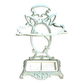 Porte-parapluie Art Nouveau en fonte de fer vert d’eau