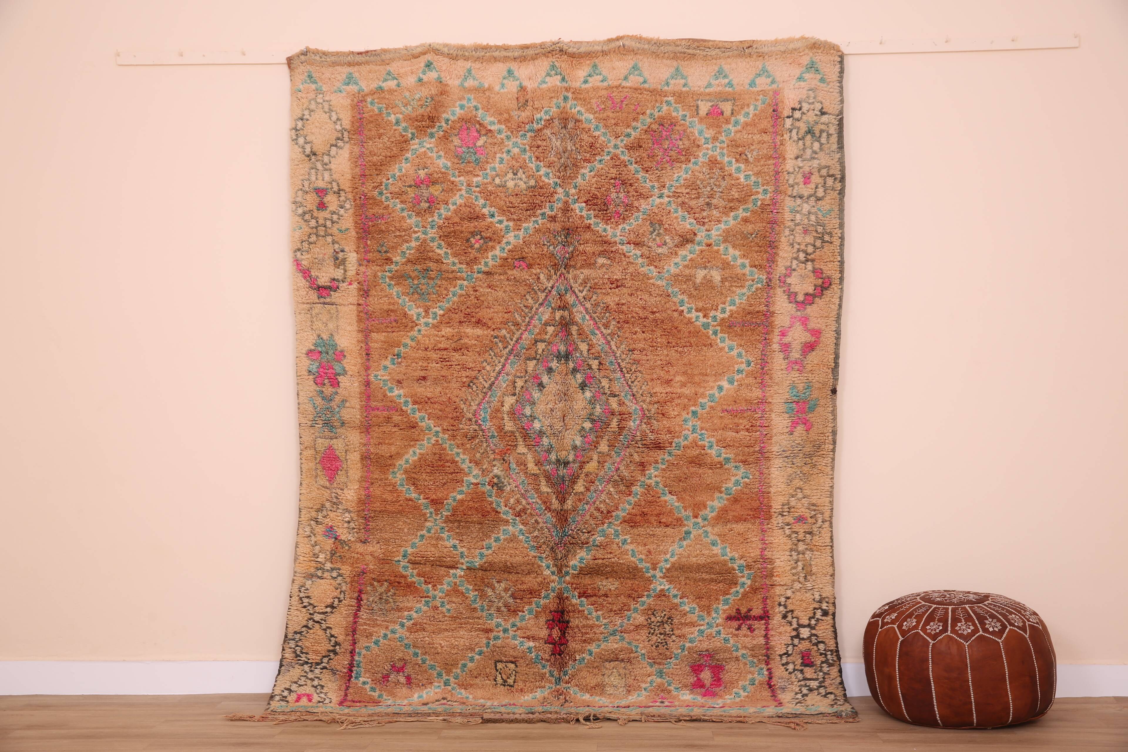 Peach Vintage Moroccan Rug 170 x 230 cm, Berber Wool Rug, Handmade Boho Rug