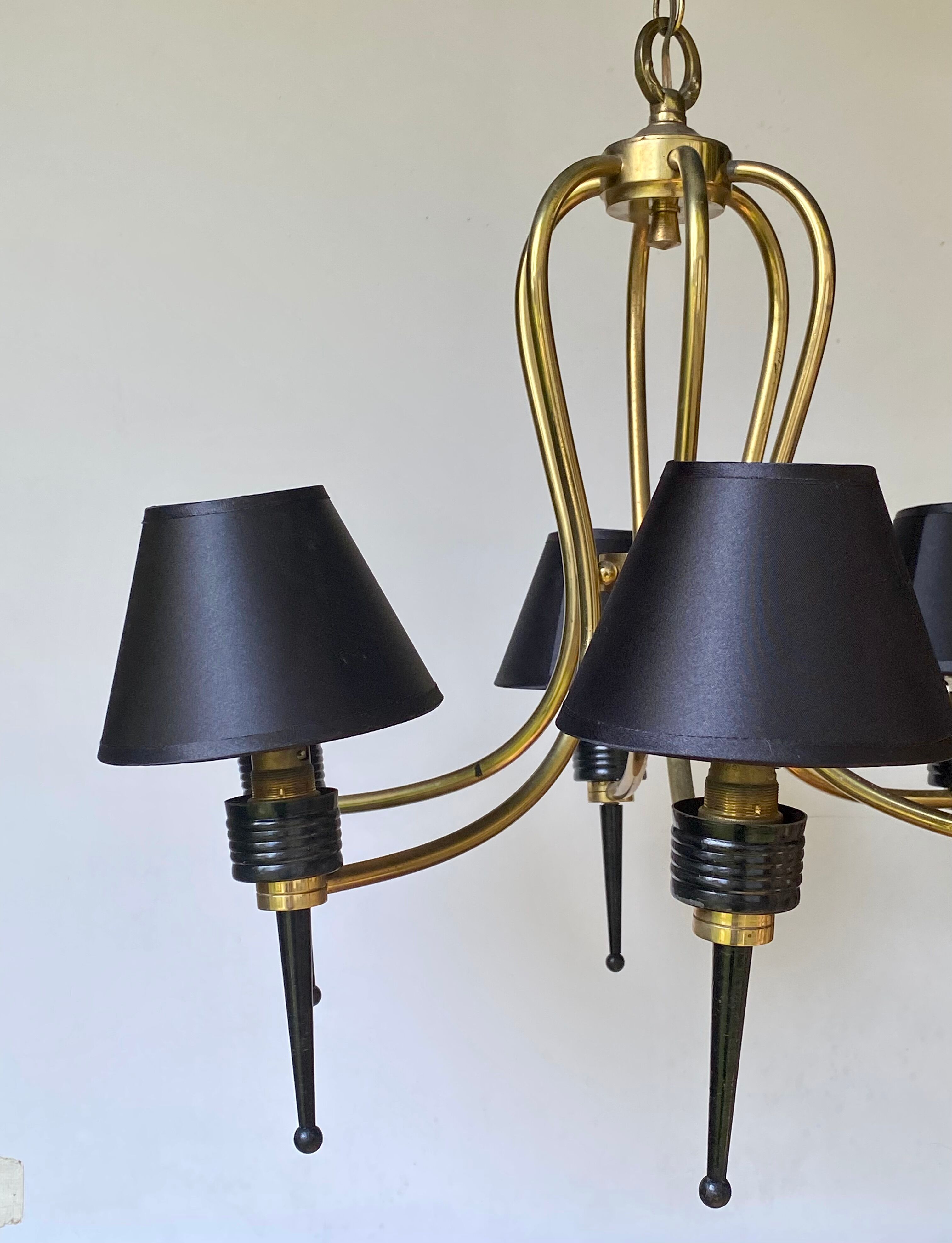 1950 six-armed brass cage chandelier