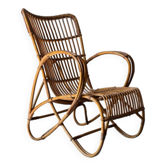 Fauteuil en bambou et rotin dans l'esprit de Louis Sognot, France 50s