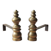 Chenets vintage, paire de chenets, accessoire cheminée, chenets laiton et fonte, andirons
