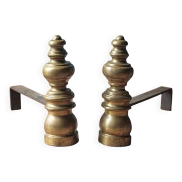 Chenets vintage, paire de chenets, accessoire cheminée, chenets laiton et fonte, andirons
