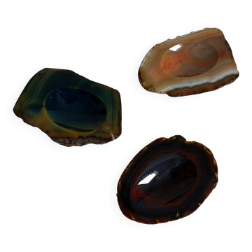 1970s Italian Agate Ashtrays/ Vide-Poche, Set of Three Natural Stone Trays