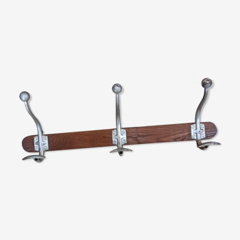 Wooden and aluminum coat rack 3 hooks with old fixaton