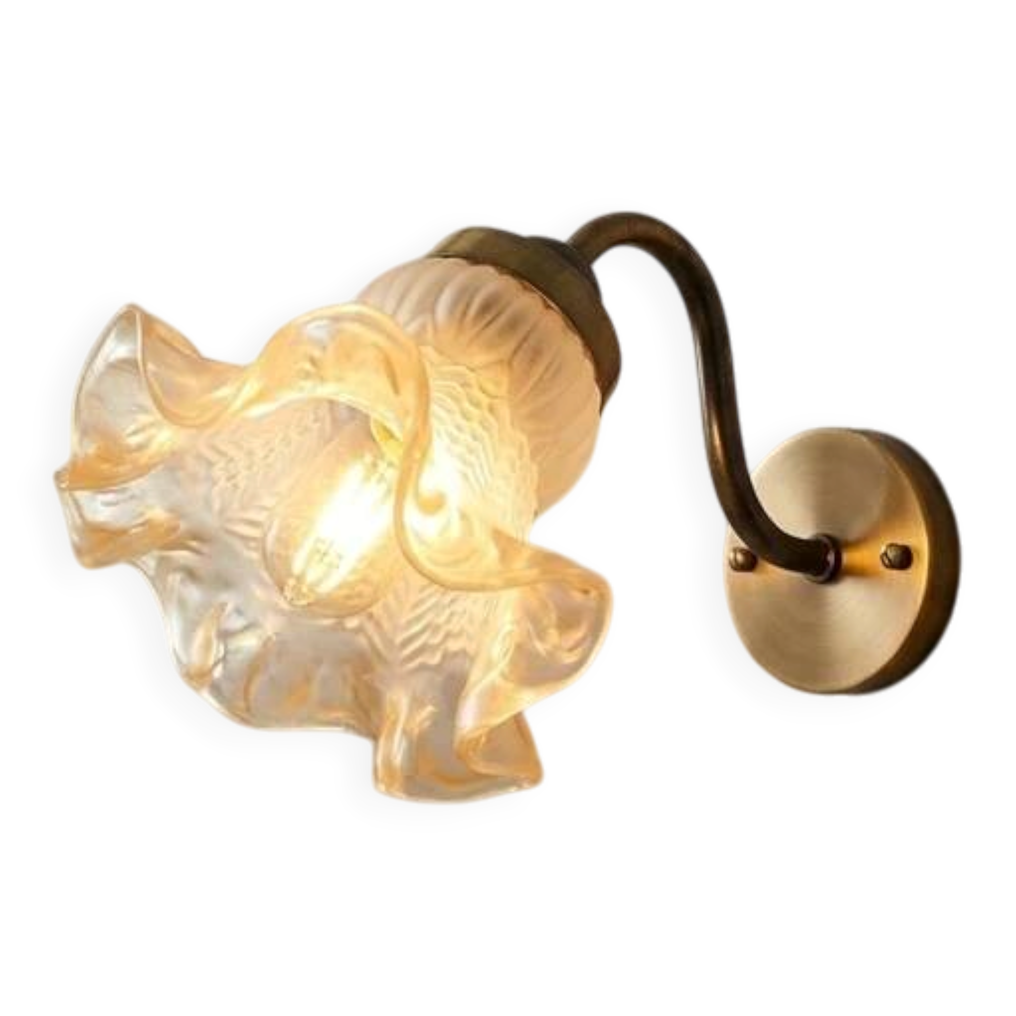Superb Vintage Wall Light Flower in Glass Paste & Brass - Art Deco