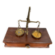 Antique trebuchet precision scale gilt bronze + wooden box + weight