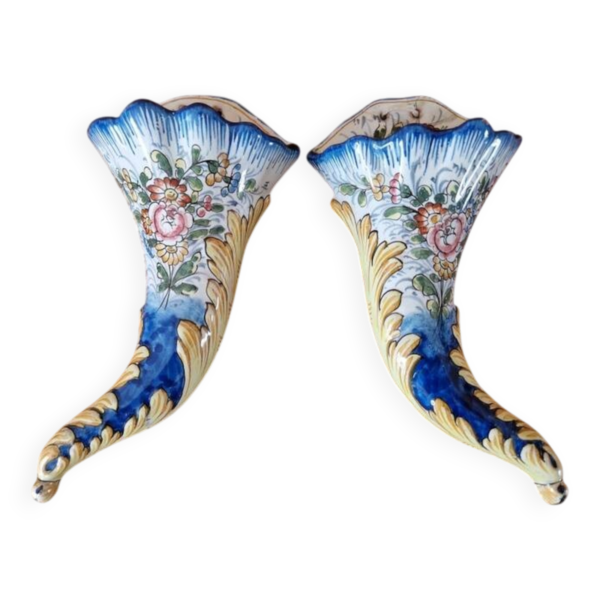 Pair of bouquet holders in Nevers earthenware - By Amand Hiver