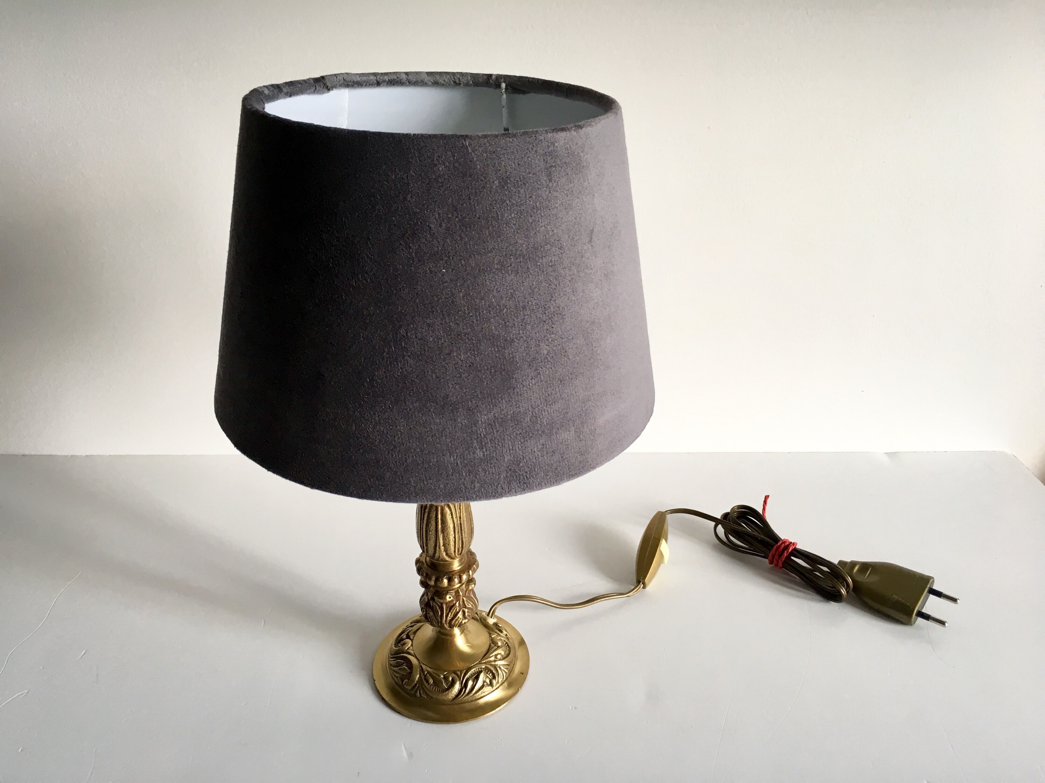 Solid brass and velvet lamp