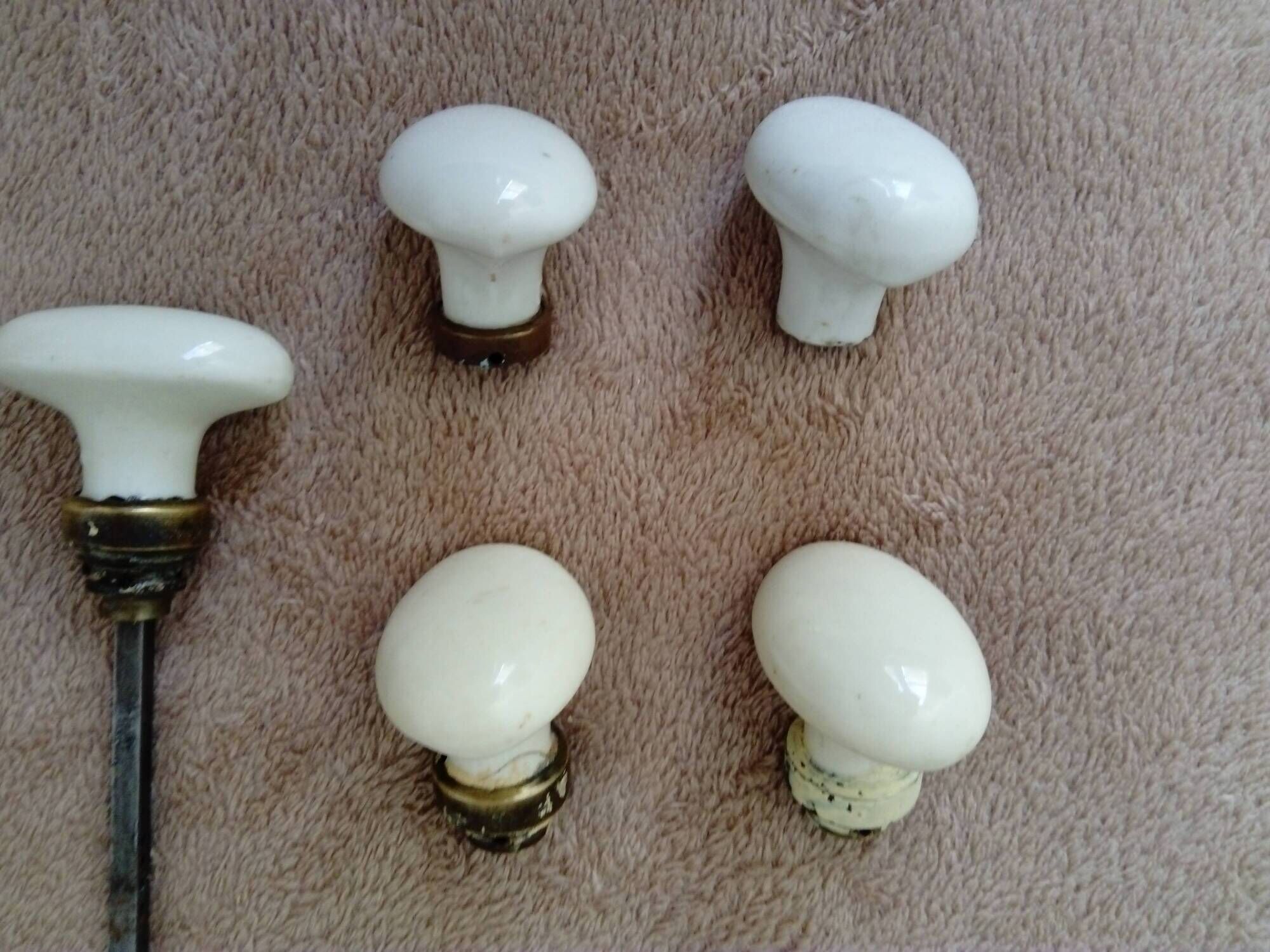 set of 5 old porcelain door handles