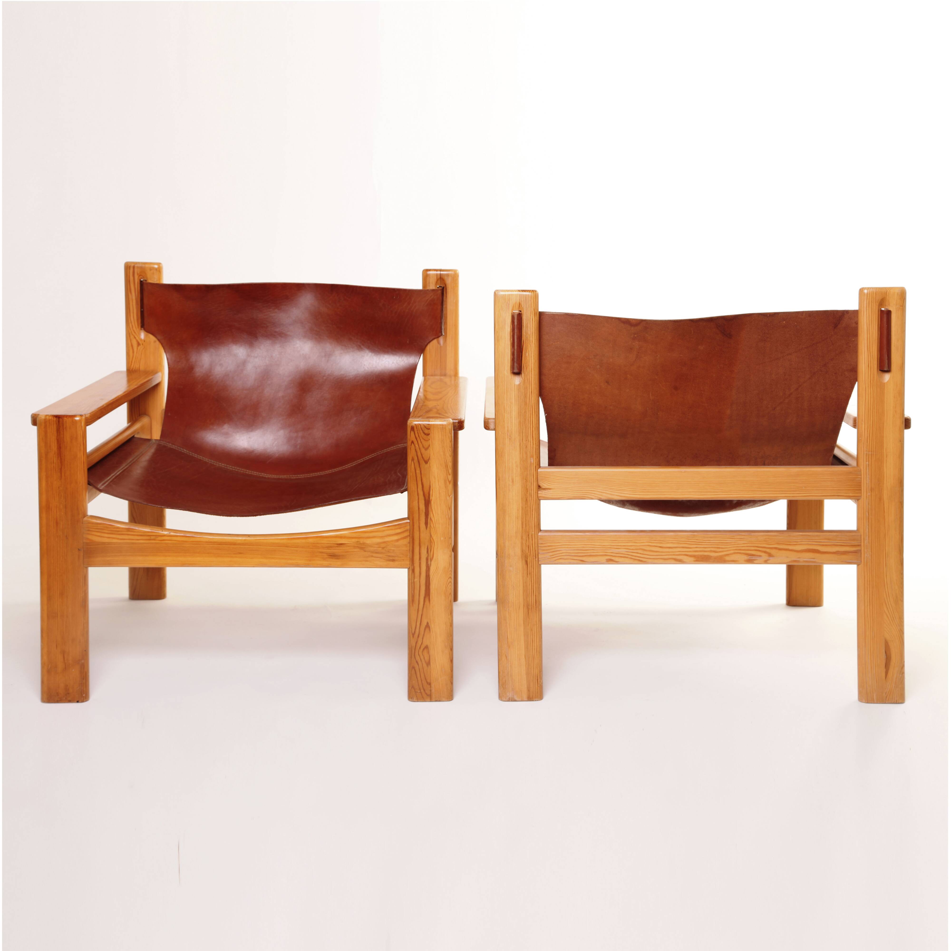 1960s armchair tan saddle leather pine wood swedish