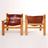 1960s armchair tan saddle leather pine wood swedish