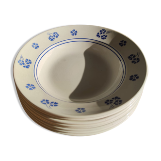 Set of 8 hollow plates Lunéville model Danièle with blue floral decoration