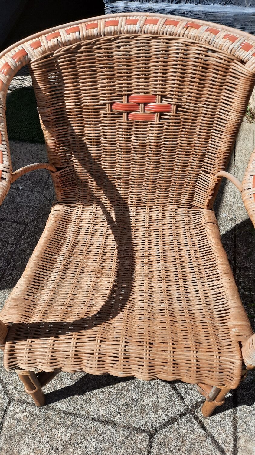 Set of 4 wicker and rattan armchairs