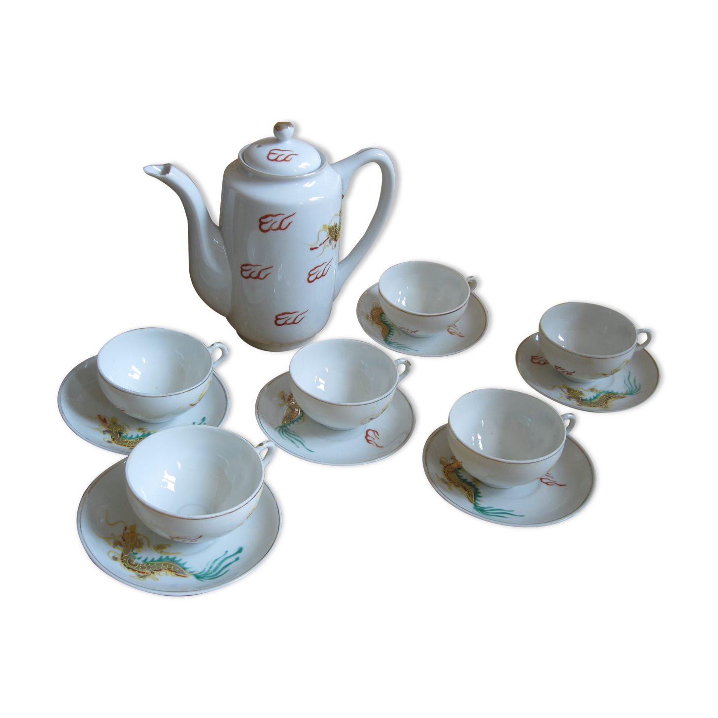 Asian porcelain dragon coffee set