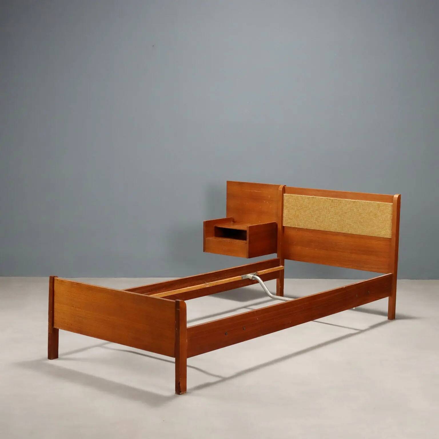 Lit vintage design with bedside table, teak veneer, fabric, 1960s.