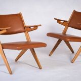 Architectural Armchairs by Arne Hovmand Olsen, Denmark, 1970s, Set of 2
