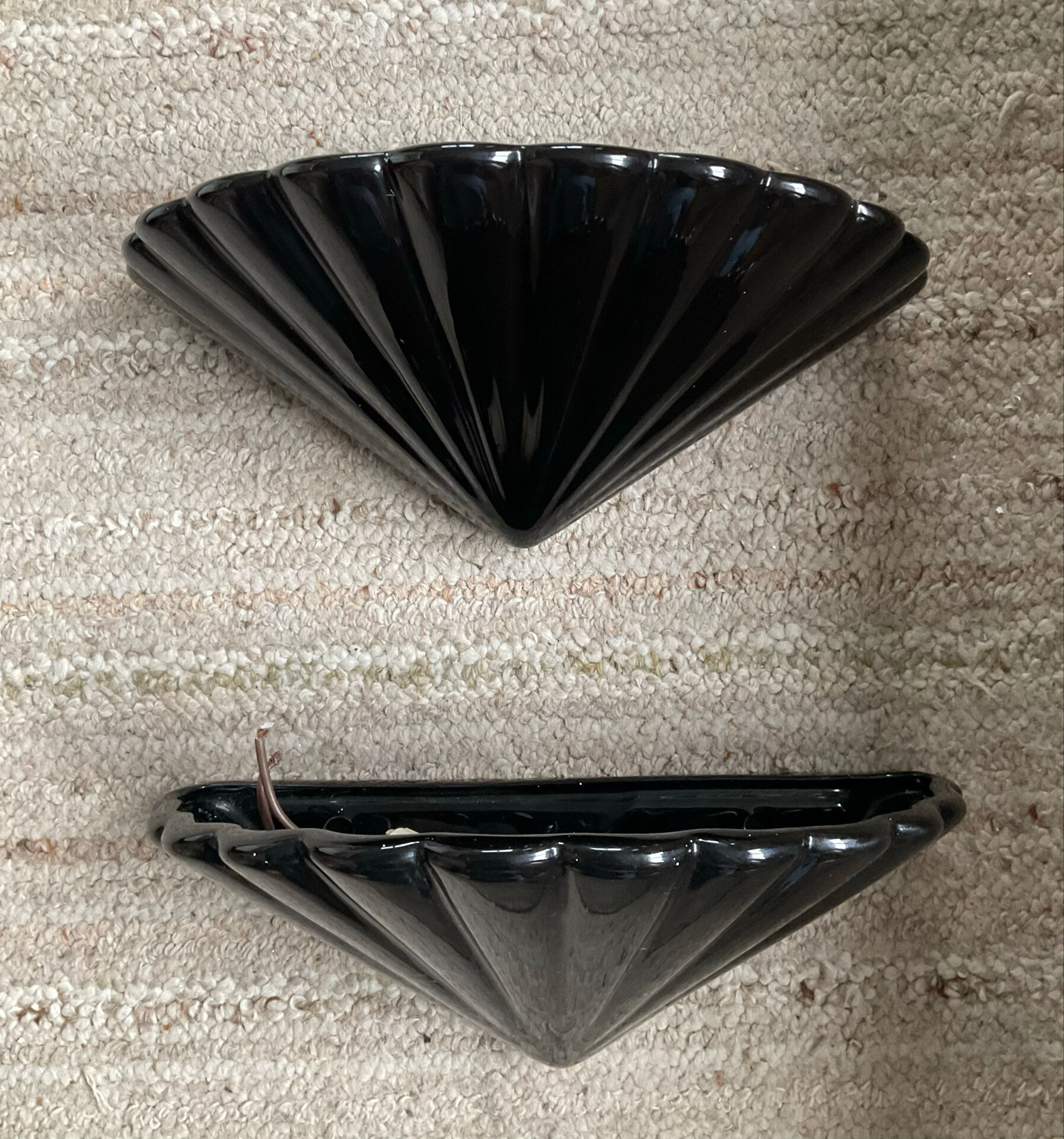 Pair of vintage shell wall lights in glazed porcelain