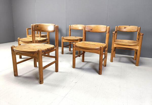 Copie de chaises de salle à manger en bois de pin Rainer Daumiller pour le set de 6 Hirthals Savvaerk.
