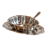 Antique silver-plated sauce boat with sauce spoon – Attached tray in Louis XV style