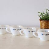 Set of 5 cups and under cups made in Mexico, Termocrisa,, white and blue