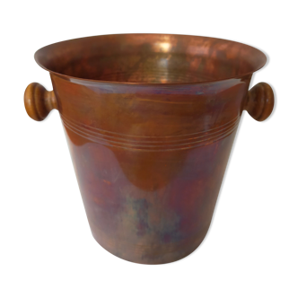 Copper champagne bucket with vintage wooden handle