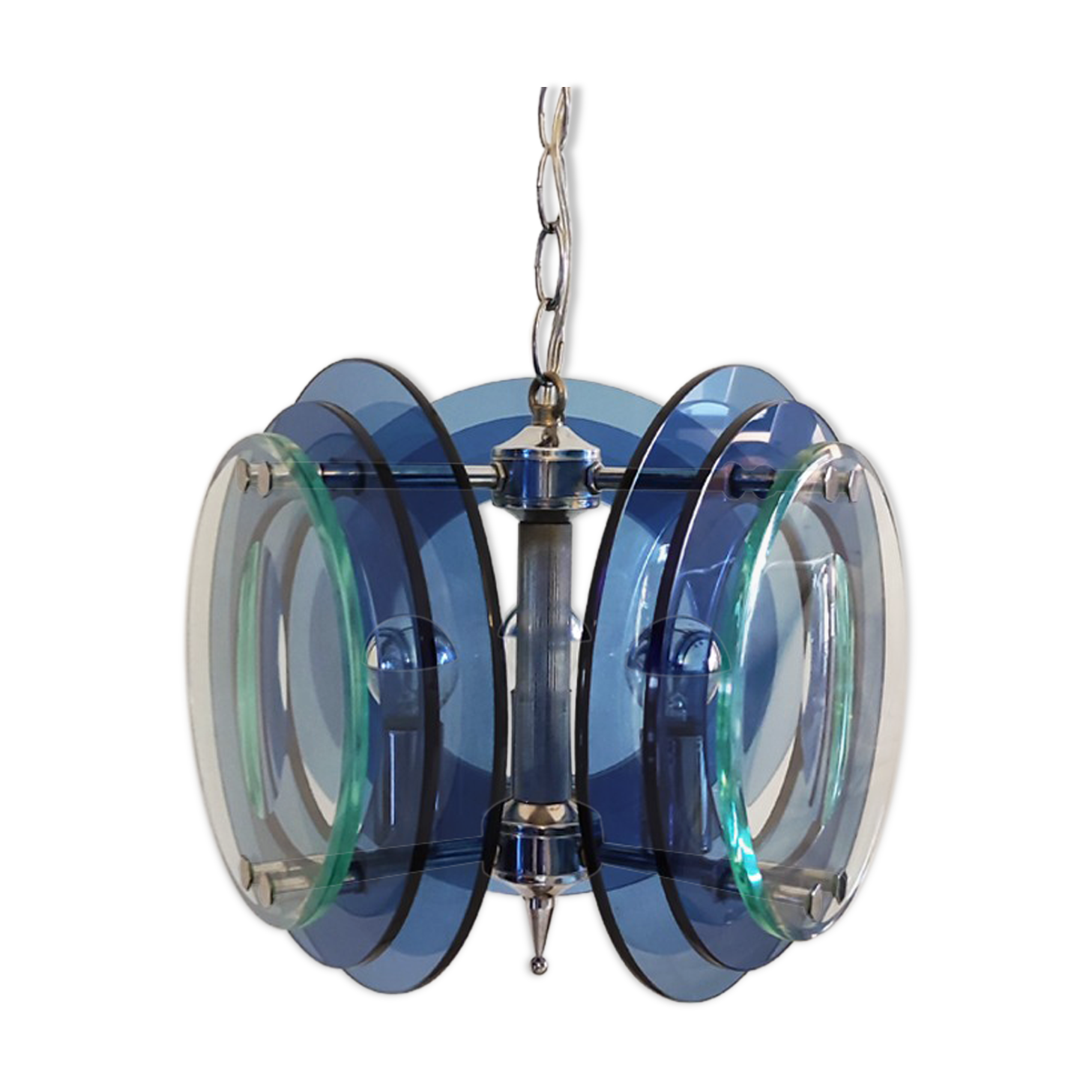1970s gorgeous blue and green chandelier by veca. made in italy