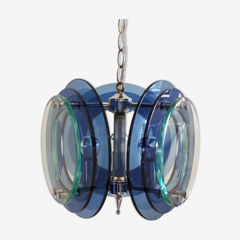 1970s gorgeous blue and green chandelier by veca. made in italy