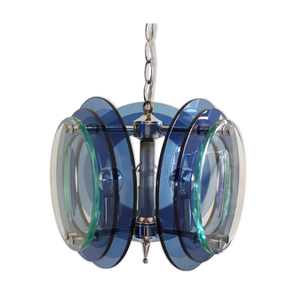 1970s gorgeous blue and green chandelier by veca. made in italy